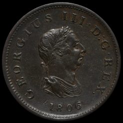 1806 George III Early Milled Copper Halfpenny Obverse