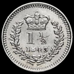1843 Queen Victoria Young Head Silver Three-Halfpence Reverse