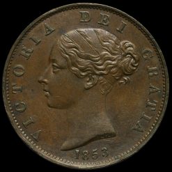 1853 Queen Victoria Young Head Copper Halfpenny Obverse