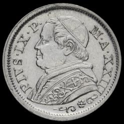 Papal States 1868 Pope Pius IX Silver 10 Soldi Coin Obverse