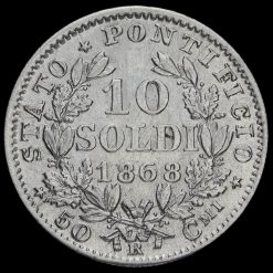 Papal States 1868 Pope Pius IX Silver 10 Soldi Coin Reverse