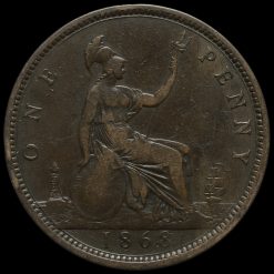 1868 Queen Victoria Bun Head Penny Reverse