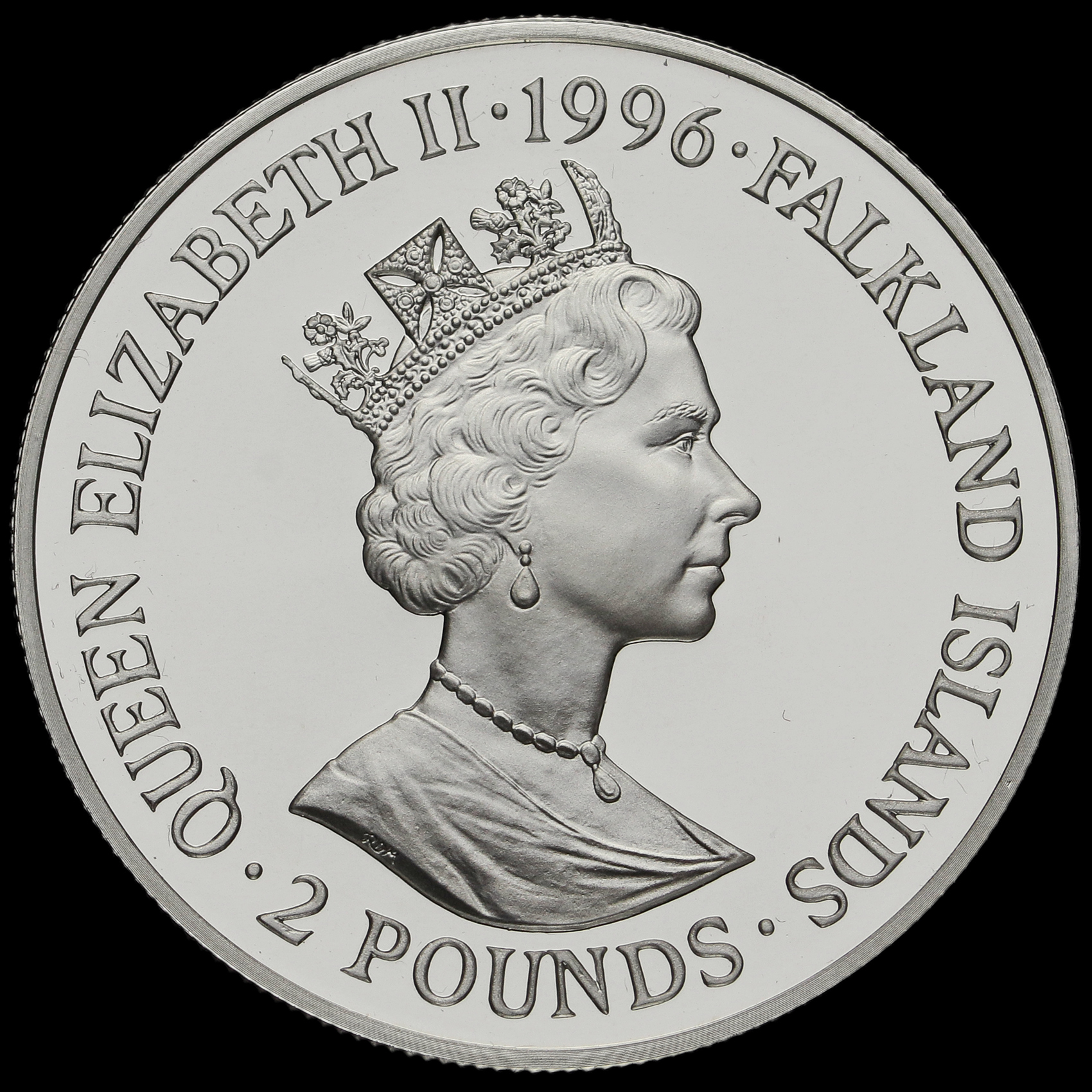 Falkland Islands 1996 Elizabeth II Silver Proof £2 Coin Obverse