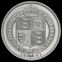 1887 Queen Victoria Jubilee Head Silver Shilling, Rarest Variety Reverse
