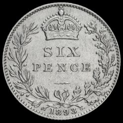 1893 Queen Victoria Veiled Head Silver Sixpence Reverse