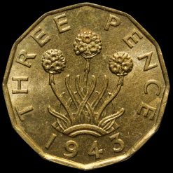 1943 George VI Brass Threepence Reverse