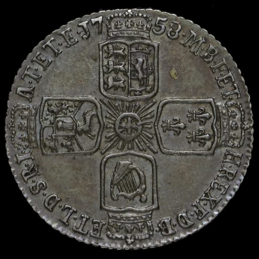 1758 George II Early Milled Silver Sixpence Reverse