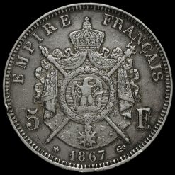 France 1867 Napoleon III Silver 5 Francs Reverse
