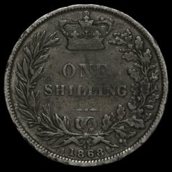 1868 Queen Victoria Young Head Silver Shilling Reverse
