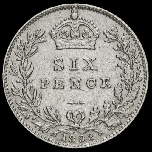 1893 Queen Victoria Veiled Head Silver Sixpence Reverse
