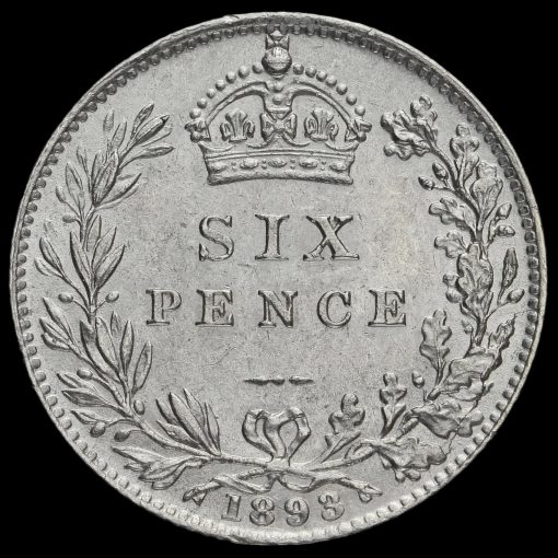 1893 Queen Victoria Veiled Head Silver Sixpence Reverse