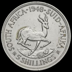 South Africa 1948 Silver 5 Shillings Coin, GVF+ Reverse