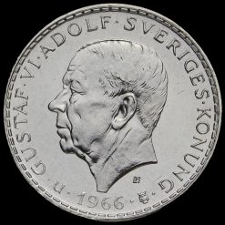 Sweden 1966 King Gustaf VI Adolf Silver 5 Kronor Obverse