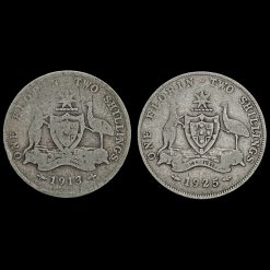 Australia 1913 & 1925 George V Silver Florin Coins Reverse