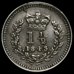 1843 Queen Victoria Young Head Silver Three-Halfpence Reverse