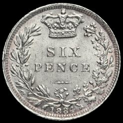 1884 Queen Victoria Young Head Silver Sixpence Reverse