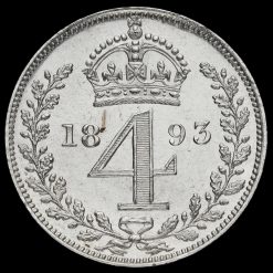 1893 Queen Victoria Veiled Head Silver Maundy Fourpence Reverse