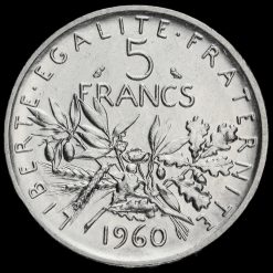 France 1960 Silver 5 Francs Reverse