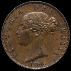1854 Queen Victoria Young Head Copper Halfpenny Obverse