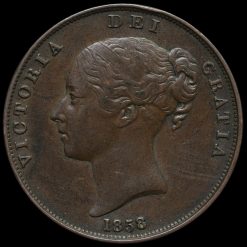 1858 Queen Victoria Young Head Copper Penny Obverse