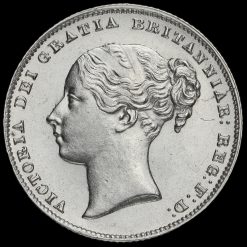 1865 Queen Victoria Young Head Silver Shilling Obverse