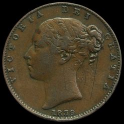1839 Queen Victoria Young Head Copper Farthing Obverse