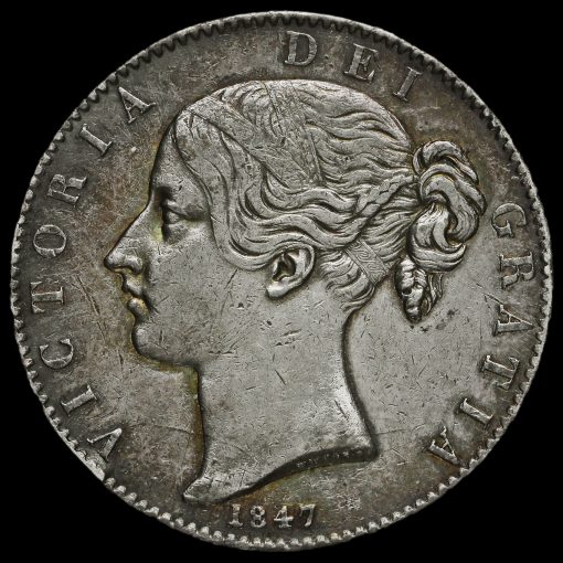 1847 Queen Victoria Young Head Silver XI Crown Obverse