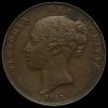 1858 Queen Victoria Young Head Copper Penny Obverse