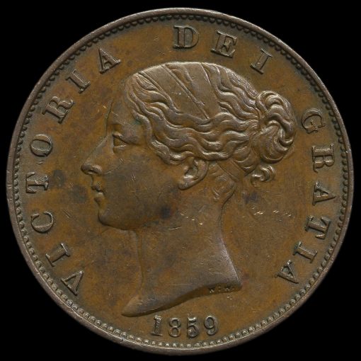 1859 Queen Victoria Young Head Copper Halfpenny Obverse