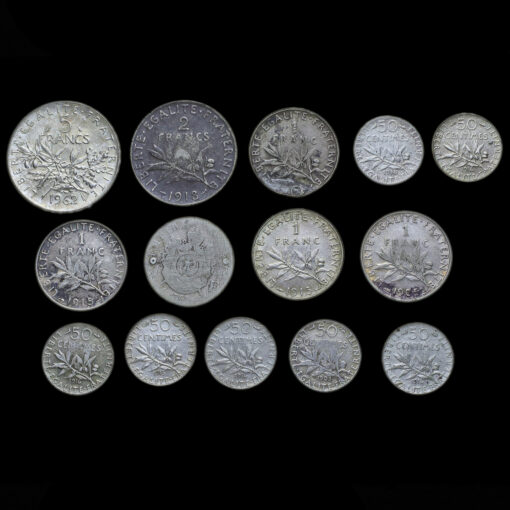 14 x Assorted French .835 Silver Coins Reverse