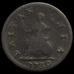 1739 George II Early Milled Copper Farthing Reverse