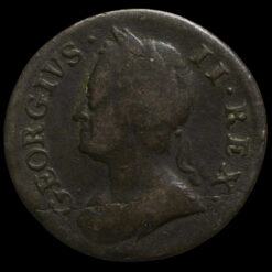 1749 George II Early Milled Copper Farthing Obverse