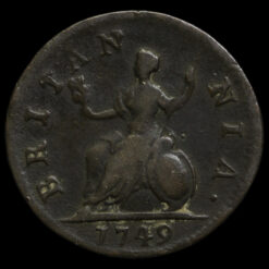 1749 George II Early Milled Copper Farthing Reverse