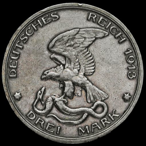 German States, Prussia 1913 Wilhelm II Silver 3 Mark Obverse