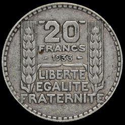 France 1933 Silver 20 Francs Reverse