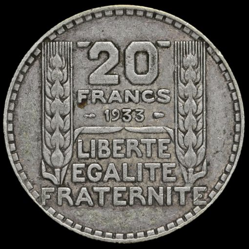France 1933 Silver 20 Francs Reverse