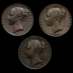 3 x Queen Victoria Young Head Copper Farthings Obverse