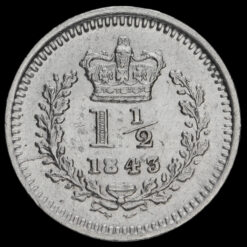 1843 Queen Victoria Young Head Silver Three-Halfpence Reverse