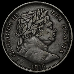 1816 George III Milled Silver 'Bull Head' Half Crown Obverse