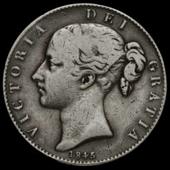 1845 Queen Victoria Young Head Silver Crown, Cinquefoil Stops Obverse