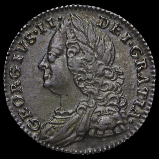 1757 George II Early Milled Silver Sixpence Obverse