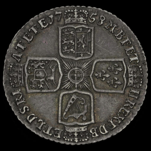 1758 George II Early Milled Silver Shilling Reverse