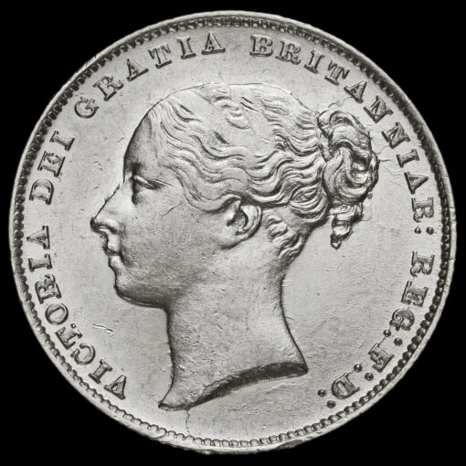 1859 Queen Victoria Young Head Silver Shilling Obverse