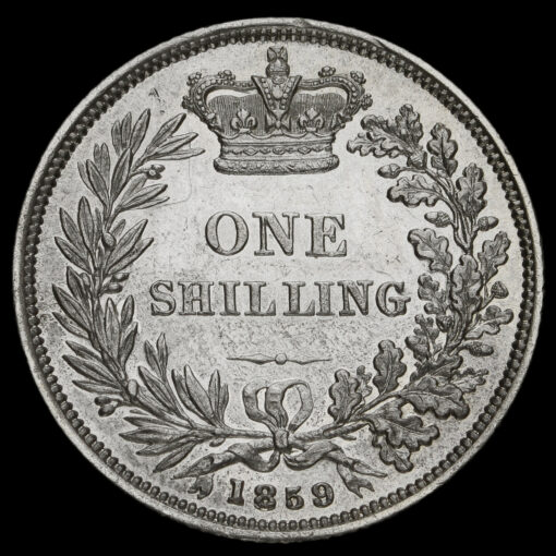 1859 Queen Victoria Young Head Silver Shilling Reverse
