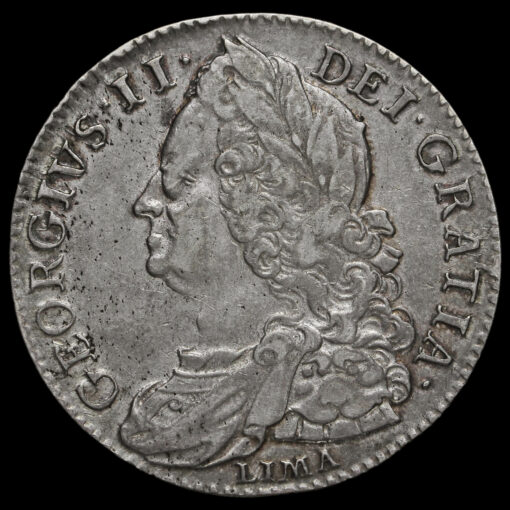 1746 George II Early Milled Silver Lima Half Crown Obverse