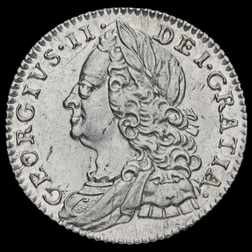 1758/7 George II Early Milled Silver Sixpence Obverse