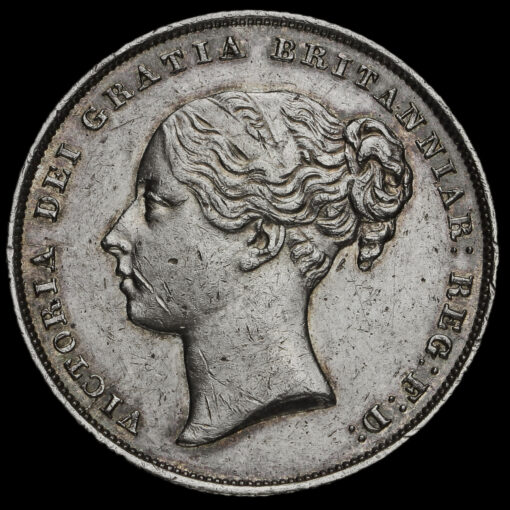 1856 Queen Victoria Young Head Silver Shilling Obverse