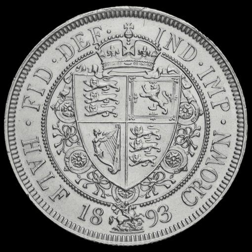 1893 Queen Victoria Veiled Head Silver Half Crown Reverse