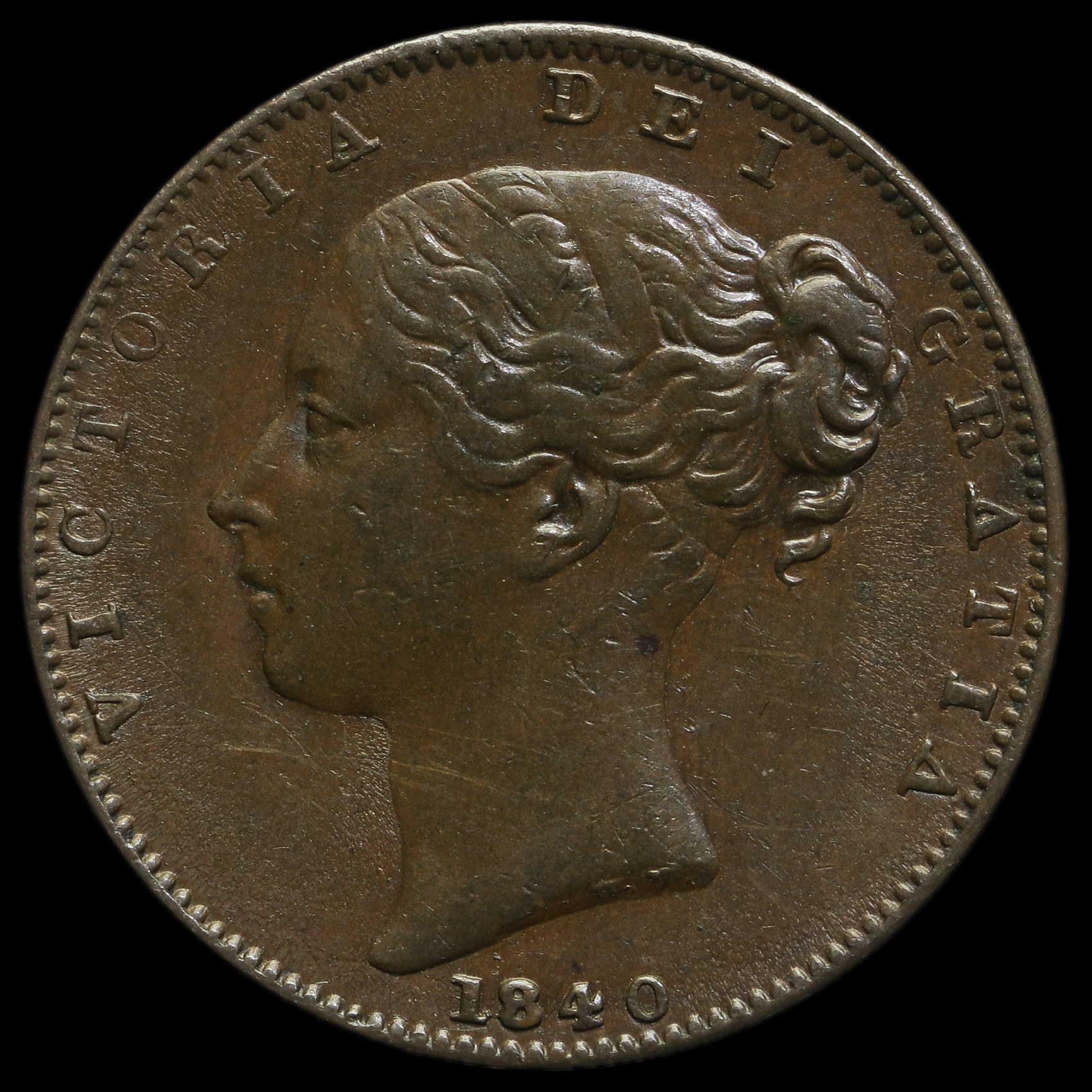 1840 Queen Victoria Young Head Copper Farthing