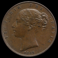 1847 Queen Victoria Young Head Copper Farthing Obverse